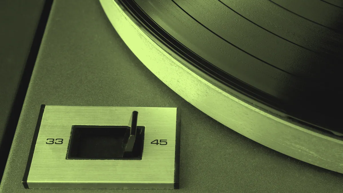 A record playing on a turntable.